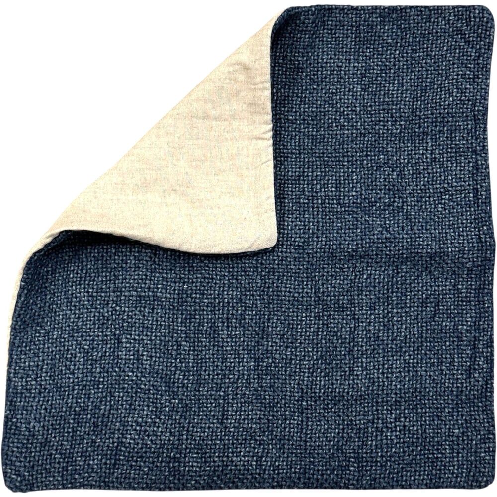 Pottery Barn Faye Textured Woven Linen Cotton Pillow Cover Storm Blue 20" Square